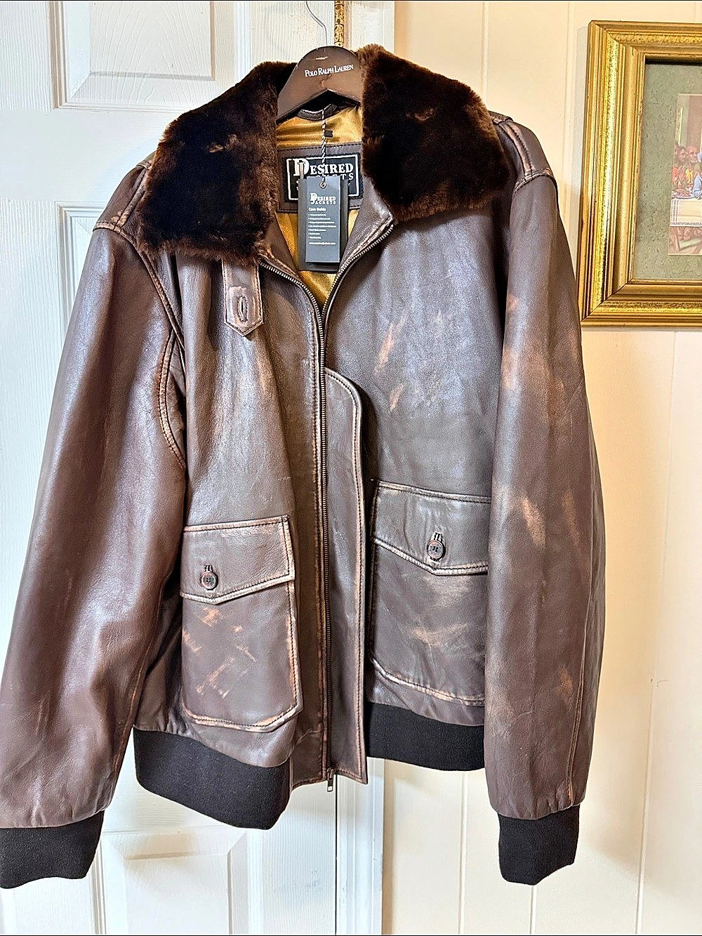 Desired Jackets Mens G-1 Fur Collar US Navy Flight Distressed Brown Aviator